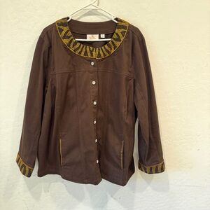 Quacker Factory Rhinestone Jacket Womens 2x Gems Long Sleeves Artsy Art to Wear